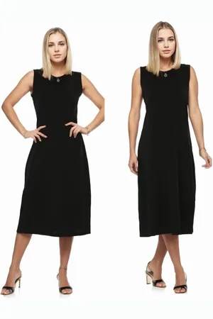 Dewberry E2145 Set of Two Women Dresses-BLACK-BLACK