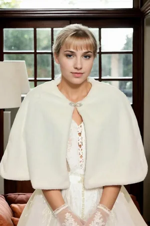 Dewberry 61601 Long Brooch Bridal Bolero Shawl-WHITE