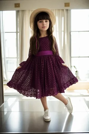 Dewberry N8712 Princess Model Girls Dress with Hat & Lace-MOR