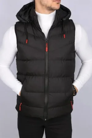 Dewberry 16683 Hooded Mens Vest-BLACK