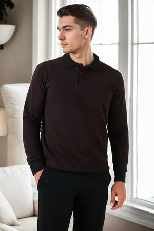 Dewberry 77856 Polo Neck Mens Sweater-BURGUNDY