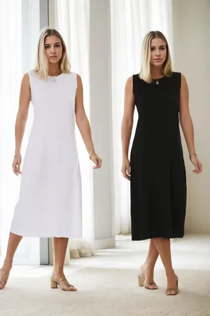 Dewberry E2145 Set of Two Women Dresses-BLACK-WHITE