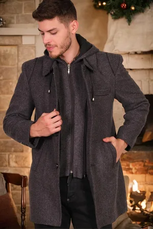 Dewberry PLT8335 PÁNSKÝ KABÁT-ŠIKMÝ ANTRACIT-ČERNÝ