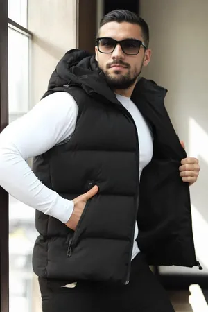 Dewberry 98149 Hooded Mens Vest-BLACK