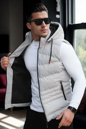 Dewberry 17736 Removable Hooded Mens Vest-STONE