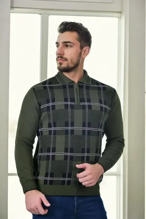 Dewberry 29496 Zippered Polo Neck Mens Sweater-Khaki