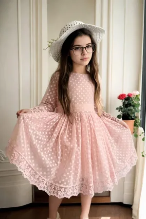 Dewberry N8712 Princess Model Girls Dress with Hat & Lace-PINK