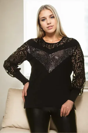 Dewberry 16680 Big Size Blouse-BLACK