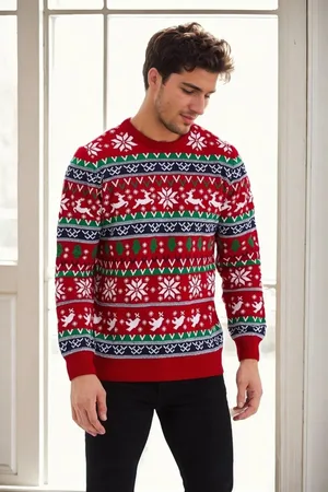Dewberry 82363 Christmas Mens Sweater-RED-1