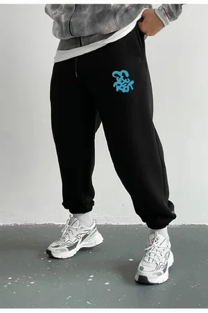 Dewberry 84184 3 Thread Mens Sweatpants-BLACK-BLUE
