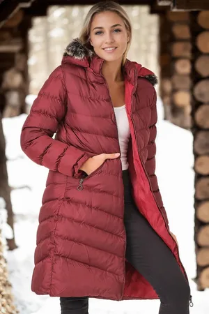Dewberry Z6690 KABÁT S KOŽEŠINOVOU KAPUCÍ PRO DÁMY - SVĚTLÁ BURGUNDOVÁ