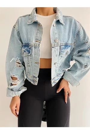 Dewberry 47145 Womens Crop Jeans Jacket-BLUE