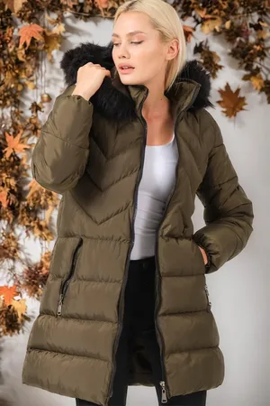 Dewberry Z6759 DÁMSKÝ KABÁT - JEDNOBAREVNÝ KHAKI