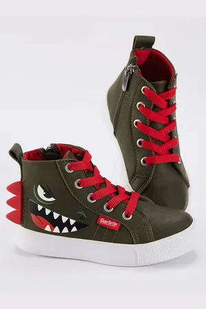 Denokids Chlapecké khaki tenisky s motivem dinosaura