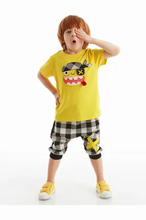Denokids Sada trička a krátkých kalhot Pirate Plaid pro chlapce