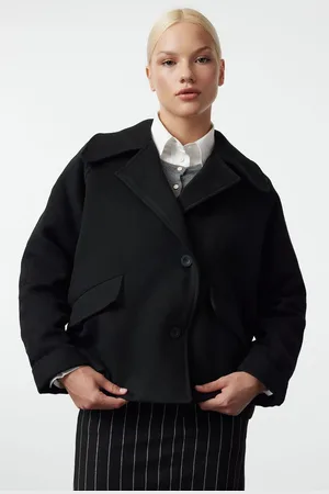 Trendyol Black Regular Short Woolen Jacket Coat