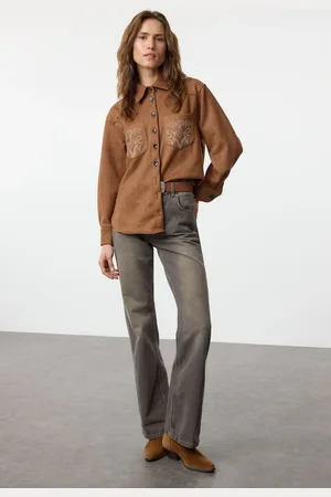 Trendyol Brown High Waist Wide Leg Jeans