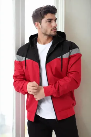 Dewberry 36136 Triangle Piece Hooded Seasonal Mens Coat-RED