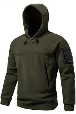 Dewberry 60343 Warm Outdoor Hooded Mens Fleece-DARK KHAKI