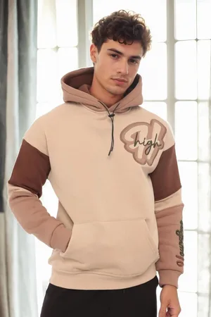 Dewberry 71185 Embroidered Oversize Mens Sweatshirt-BEIGE