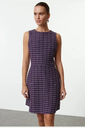 Trendyol Purple Plaid / Checkered Mini Woven Dress