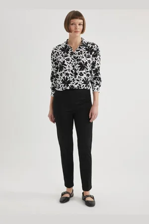 DeFacto Cigarette Satin Pants Black Normal Waist Basic Straight Elastic Waist Straight Leg