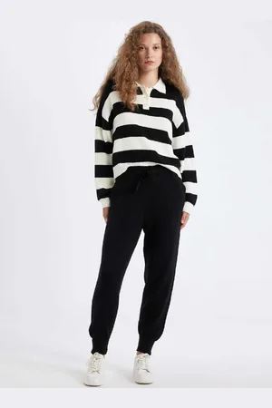 DeFacto Jogger Knitted Pants Pocket Basic Straight Waist Elastic Laced