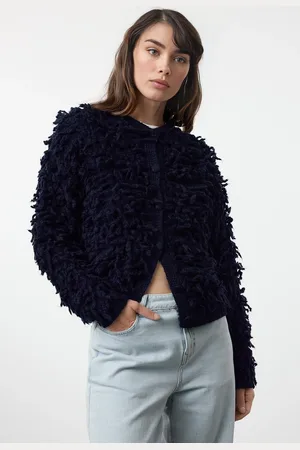 Trendyol Navy Blue Tassel Coat Knitwear Cardigan