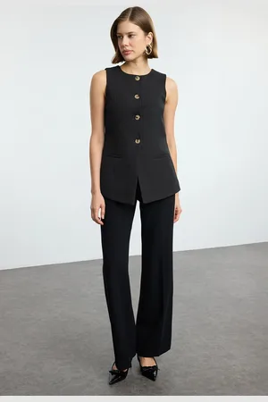 Trendyol Black Round/Crew Neck Regular Woven Vest