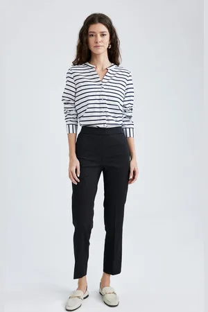 DeFacto Cigarette Satin Trousers Basic Plain Normal Waist Elasticated Straight Leg