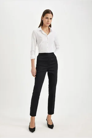 DeFacto Cigarette Satin Pants Black Normal Waist Basic Straight Elastic Waist Straight Leg