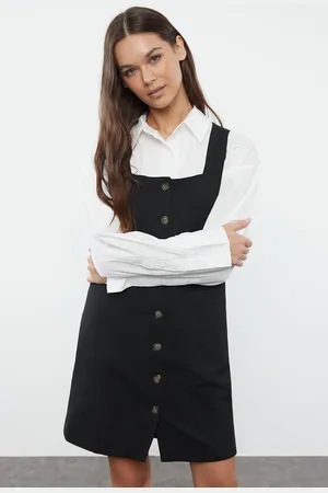 Trendyol Black Square Collar Polyviscon Fabric Lined Mini Woven Jacket Dress
