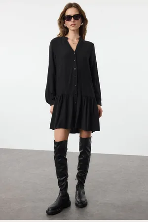 Trendyol Black Mini Thick Viscose Woven Shirt Dress