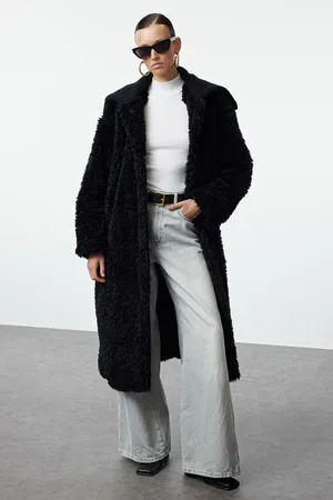 Trendyol Black Oversize Plush Coat