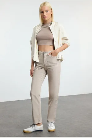 Trendyol Beige Straight Fit Woven Trousers