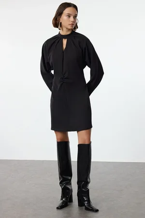 Trendyol Black A-Line Mini Window Detailed Woven Dress