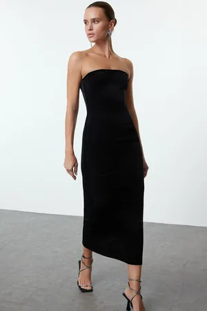 Trendyol Black Strapless Velvet Knitted Chic Midi New Year