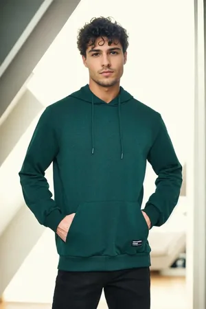 Dewberry 12612 Hooded Kangaroo Pocket Mens Sweatshirt-DARK GREEN