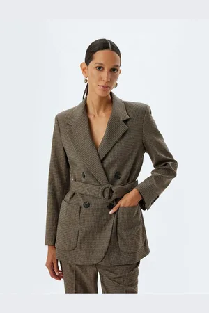 Koton Double Breasted Belted Blazer Jacket with Pockets