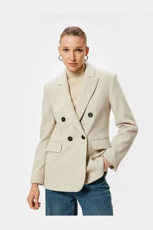 Koton Long Sleeve Double Breasted Stamped Blazer Jacket with Flap Pocket Detail