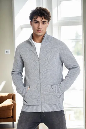 Dewberry 83582 Zippered Knitwear Mens Cardigan with Pocket-DARK GREY