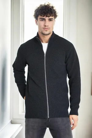 Dewberry 65801 Zippered Knitwear Cardigan-ANTHRACITE