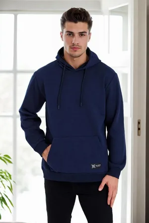 Dewberry 34605 Kangaroo Pocket Hoody Mens Sweatshirt-NAVY