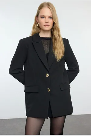 Trendyol Black Oversized Heart Button Woven Blazer Jacket