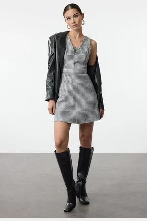 Trendyol Gray Plaid / Checkered Mini Woven Dress