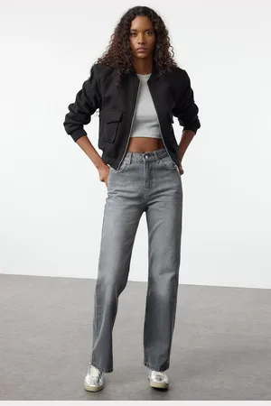 Trendyol Gray High Waist Wide Leg Jeans