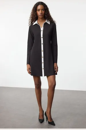 Trendyol Black Color Block Button Detailed Mini Knit Dress