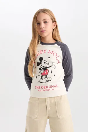 DeFacto Girls Disney Mickey & Minnie Crop Crew Neck Ribbed Camisole Long Sleeve T-Shirt
