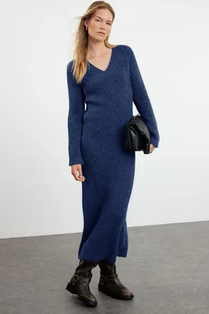Trendyol Navy Blue Maxi Knit Wool Basic Dress
