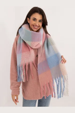 Wool Fashion Italia Modrý a růžový teplý kostkovaný šátek